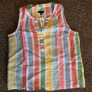 LINEN BAND COLLAR SHELL - PRISMATIC STRIPE